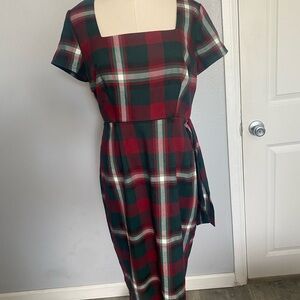 Collectif Red and Green Plaid Midi Dress